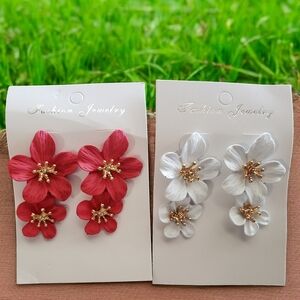 Boho Festival Earrings Double Flower Pierced Hibisus Flower Fashion Jewelry Set